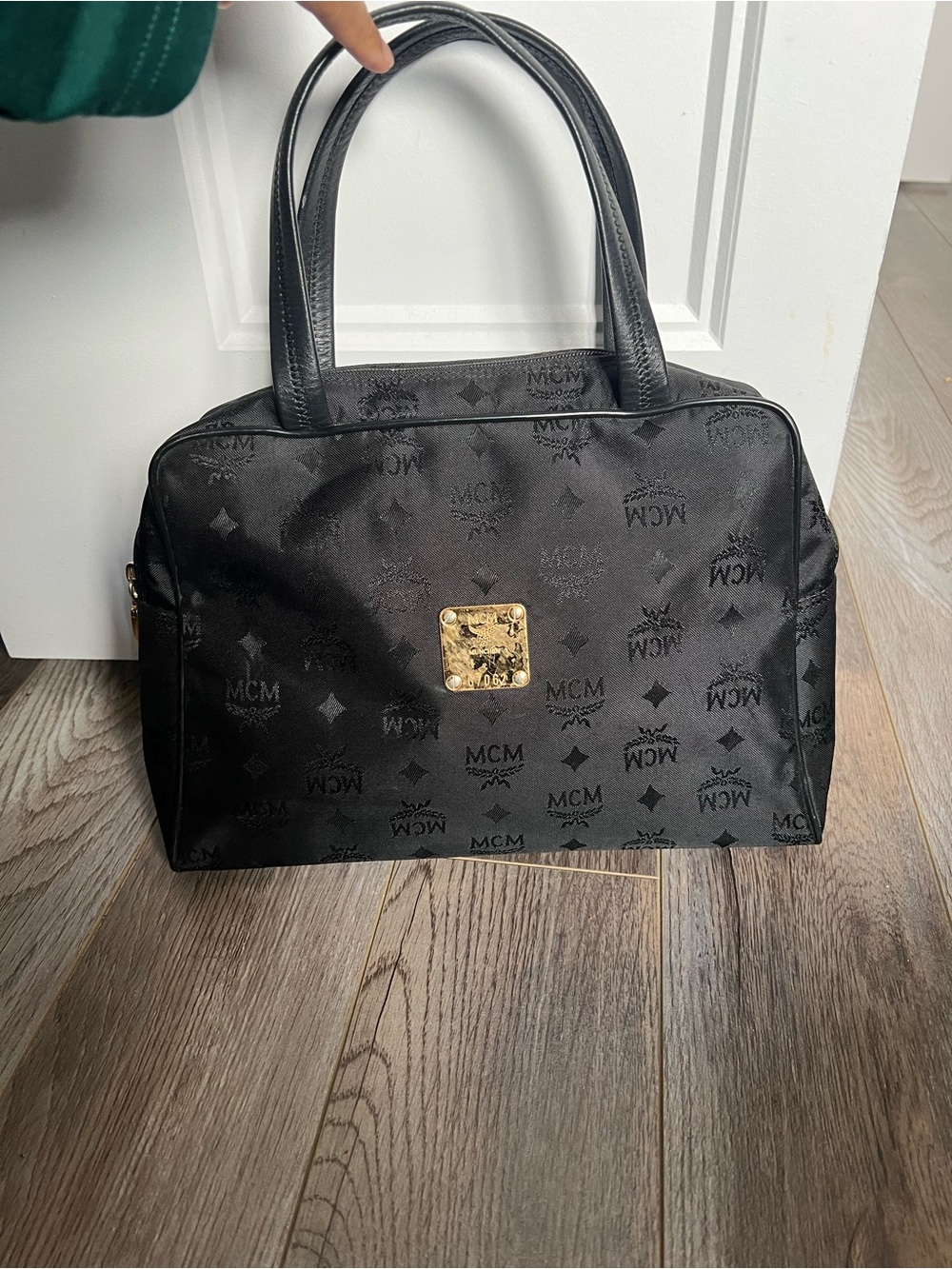 MCM Black Logo Jacquard Tote with Gold Plaque